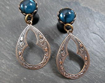 Dangle Plugs - 10g - 8g - 6g - 4g - 2g - 0g - Tribal Gauges - Antiqued Brass - Gothic Plugs - Gothic Jewelry - Plug Earrings