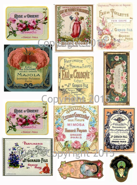 printable french vintage perfume labels collage sheet 106