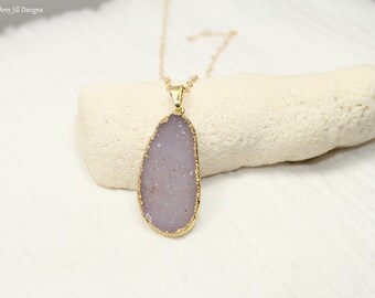 Purple Druzy Necklace, Druzy Jewelry, Lavender Drusy Pendant, Gemstone Necklace, Druzie, Geode