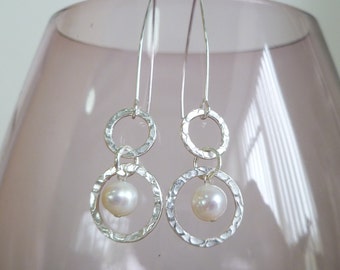 Fresh Water Pearl and Sterling Silver Earrings UK made.