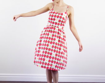 Vintage 1960s Strawberry LANZ Sweetheart Sundress / Novelty Print / Small / XS/S