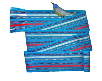 Red, White 'n Blue Sash, SA24 - Ethnic Belt - Ikat Fabric - Guatemalan Textiles - Gypsy Clothing - LARP Belt - Woven Sash