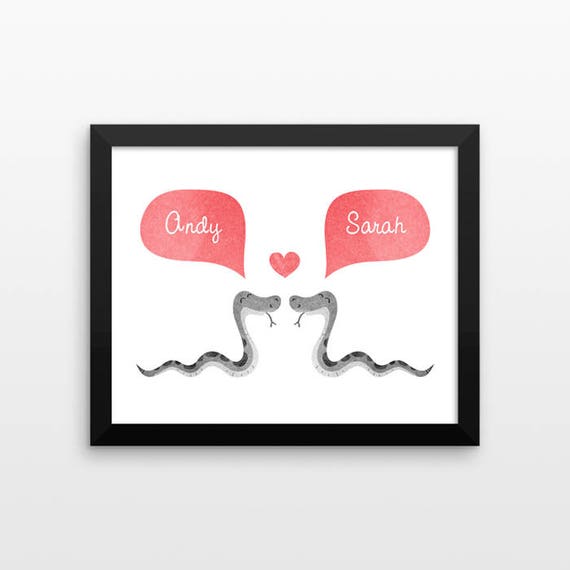 SNAKE Couple Personalized Art Print, Anniversary Gift for Men, Boyfriend Gift, Valentines Gift, Couples Gift, Animal Couple Wall Art