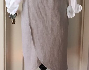 Washed Linen, Curved Cross Back, Japanese Apron, Smock, Pinafore, Layering Wardrobe Piece, Medium/Large