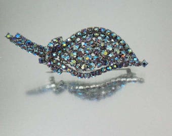 Vintage Large Blue Aurora Borealis Rhinestone Brooch Pin
