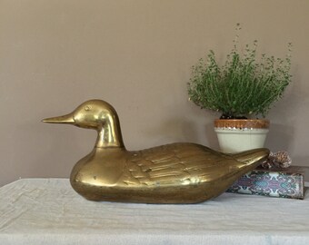 18" Large Brass Duck / Vintage Brass Figurines / Brass Duck / Duck Statue / Brass Statues / Pair of Brass Ducks / Brass Figurines / Brass