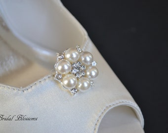 Pearl Rhinestone Shoe Clips | Wedding Bridal Ivory Pearls | Shoe Embellishments | Bridal Bridesmaid Gifts | Vintage Inspired Cream