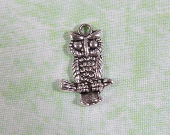 10 Antique Silver Owl Charms 20x13mm (B334k)