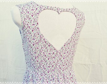 Heart Cut Out Ditsy Floral Print Dress - Floral Day Dress, Versatile OOAK Dress in Size Small