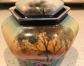 Signed Hand Painted Nippon Covered Jar