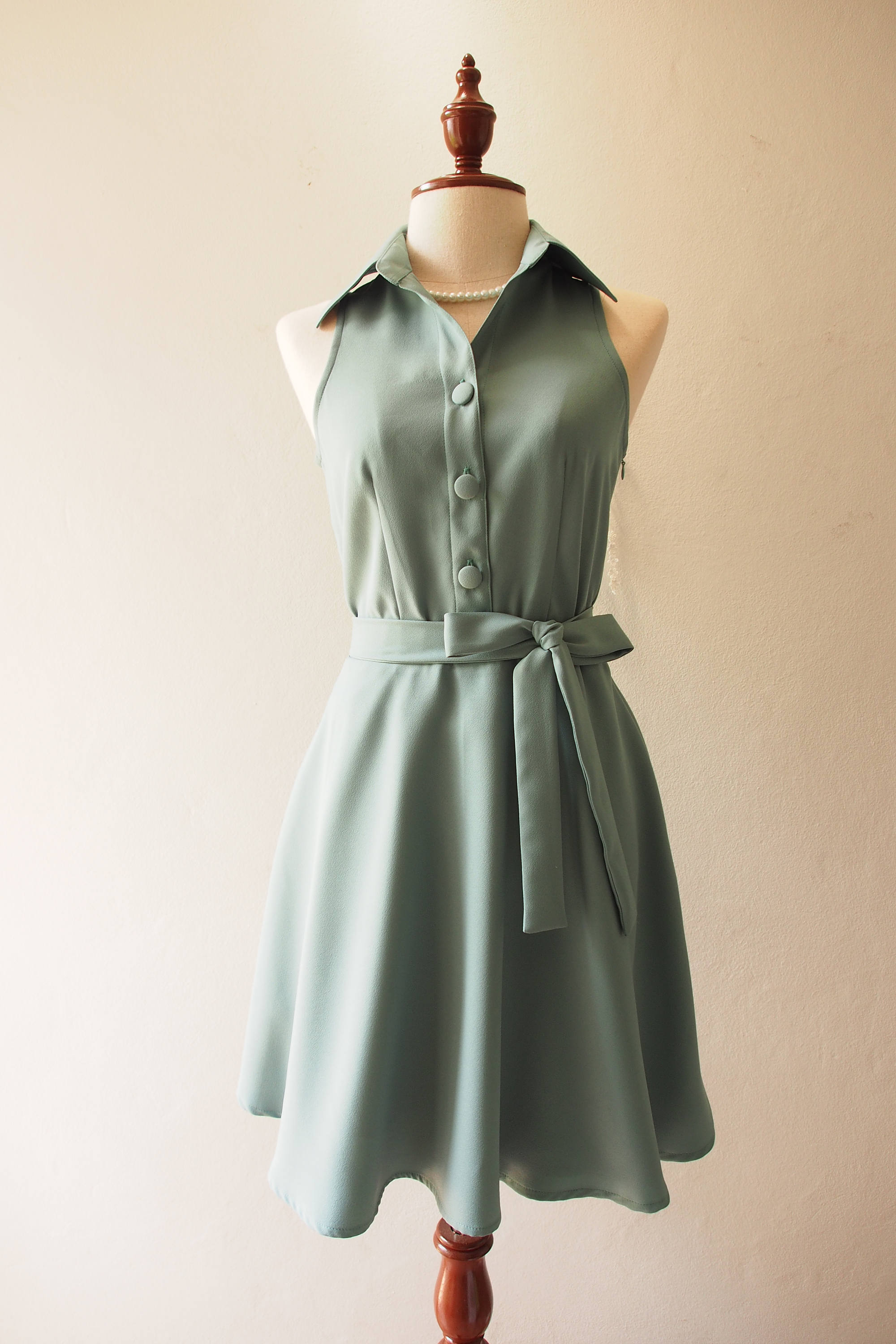 sage green shirt dress