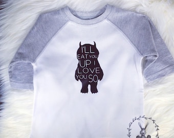 Ill Eat You Up I Love You So Onesie, Where The Wild Things Are, Monster, Baby Gift, Baby Shower, Baby Girl, Baby Boy, Infant Clothing