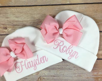 Personalized Baby Beanie Hat PINK Monogrammed Baby Hat Embroidered Monogram Infant Girl Personalized Newborn Baby Shower Gift Photo Prop