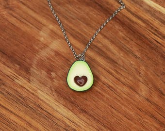 Avocado necklace with normal or heart shaped pit- ONE HALF - fruit jewelry, food jewelry, miniature food