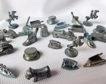 Set of eight Monopoly pieces - old Monopoly pieces, Monopoly Tokens, metal game pieces, metal Monopoly pieces
