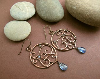 Chandelier Arabesque copper earrings wirewrapped