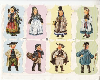 Vintage Children in Costumes Die-cut Scrap Sheet of 8 New, Old Stock Germany EAS 3183D Scrapbooks Ornaments Crafts 1950-1970s