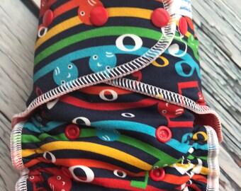 Fitted Cloth Diaper - Stay Dry Liner - Overnight Fitted - Optional Hemp or Bamboo Insert - Music