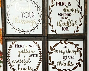 Thanksgiving Holiday Inspired Painted and Framed Home Decor Thankful Grateful Blessed Wooden Signs