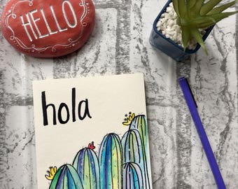 Hola! Colorful cactus, blank card, any occasion card, birthday card, thinking of you card, thank you card, home decor, interior design, 5x7"