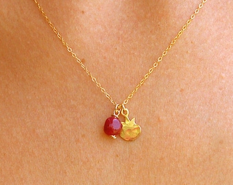 Pomegranate necklace, Rosh Hashanah gift gold necklace, pomegranate pendant, ruby necklace, charm pendant, everyday necklace