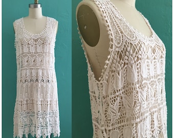 vintage 70's macramé dress // cotton floral crochet dress