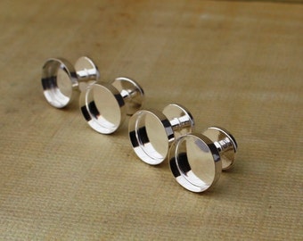 Sterling Silver Round Bezel Tuxedo Shirt Stud Set - Round bezel - .925 Premium Quality Findings - Men's Jewelry Findings - Shirt Stud Blanks