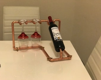 Wine bottle + 2 glasses holder