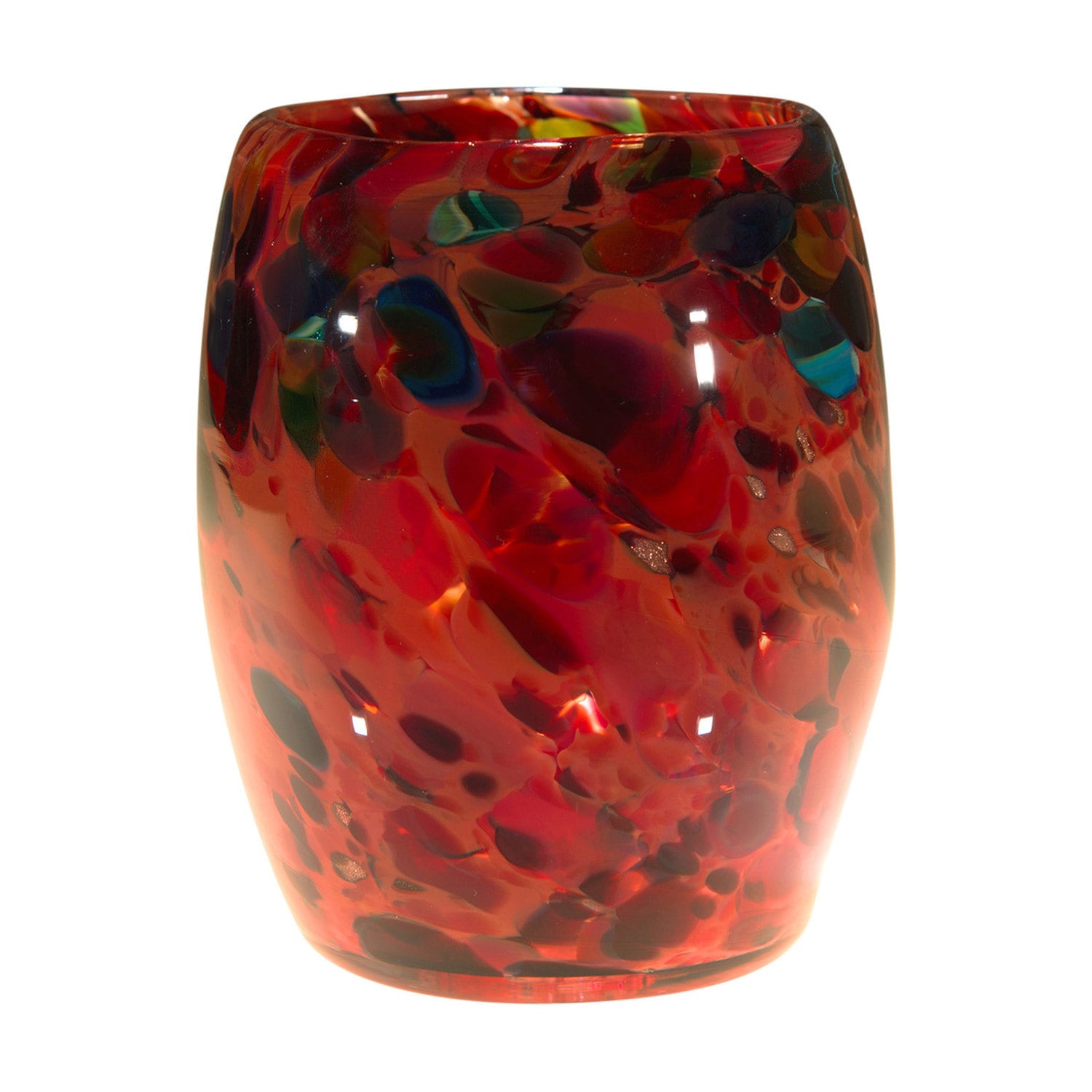 Votive Candle Holder. Hand Blown Art Glass in Red with Magic