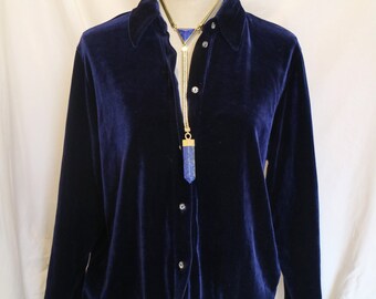 Vintage 1980's Deep Blue Velvet Shirt/ Thin Jacket / Australian Made