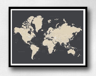 World Push Pin Map (Print Only) , Travel Map, Map Poster, Travel Board, Wedding - Anniversary Gift #World-001