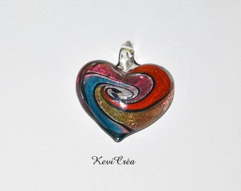 1 x flat back red purple blue swirl Lampwork Glass heart pendant