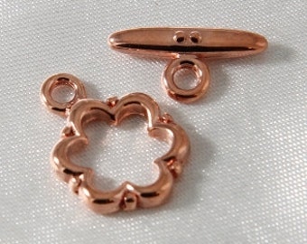 5 sets - 15mm Bright Copper Scalloped Flower Toggle