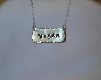Sterling Silver "Vegan" Necklace Recycled Sterling Silver Hand Hammered Eco Friendly Statement