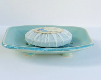 Ceramic Soap Dish, Queen Anne's Lace, Handmade, Footed