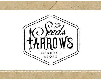 Custom Logo Design - PreDesigned Logo PreMade Logo Vector Logo - OOAK Logo - SEEDS and ARROWS Logo - Arrow Logo - Vintage Label Logo