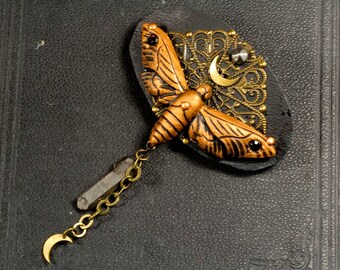 Barrette, moth, witch, magic, Moon