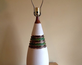 Mid Century Modern Beehive Ceramic Lamp Teak Brass Vintage