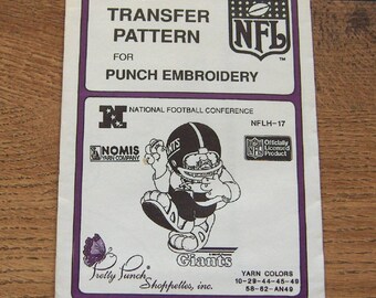 Vintage 80s pretty punch embroidery transfer pattern NFLH-17 Giants NFL pkg sealed nip unused