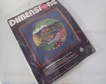 Summer Reflection Crewel Kit - Dimensions - Willow Trees Pond - House on Water 1982 16x16