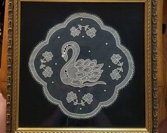 Carrickmacross Irish Lace Swan - Finished Handmade Ireland Craft Needlework