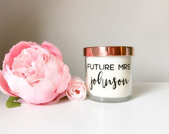 Keepsake candle, future mrs candle, personalized candle, bridal candle, bride to be candle, scented Candle