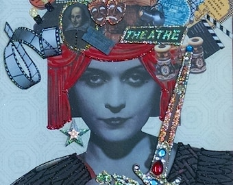 Drama Queen 3-D Art Print- 8x10"-Theater, Theatre, Film, Red Velvet, Stage,Screen,opera glasses, glitter, rhinestones, Shakespeare