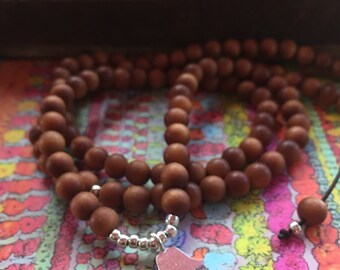 Sandalwood + Thai Silver Hamsa | 108 Bead Mala | Mini 6 mm | Spiritual Junkies | Yoga + Meditation