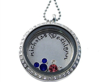 Mouse Floating Locket / Personalized Charm Locket / Memory Locket / Hand Stamped Jewelry