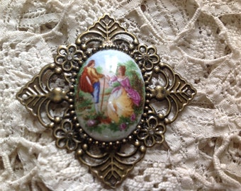 Brooch style retro, vintage porcelain cabochon
