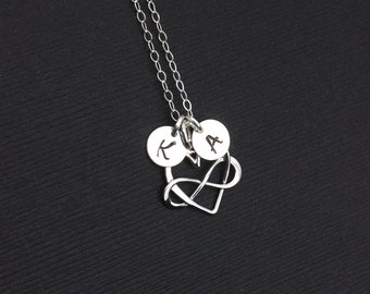 Mother's Day All Sterling Heart Charm Necklace, Infinity Initial Necklace, Mother of the Bride Silver Necklace, Infinity Pendant