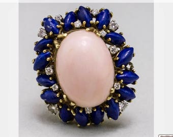 Coral and lapis lazuli ring