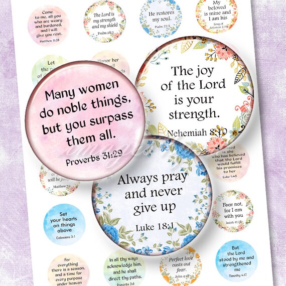 Bible Verses 1 inch circle Christian digital collage sheet