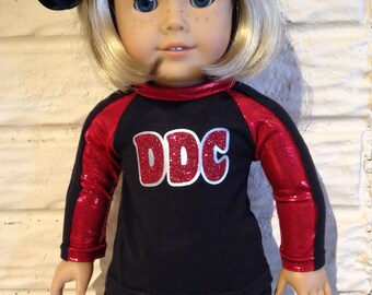 18 Inch or 15 Inch Dolly Red/Black Cheerleader Uniform